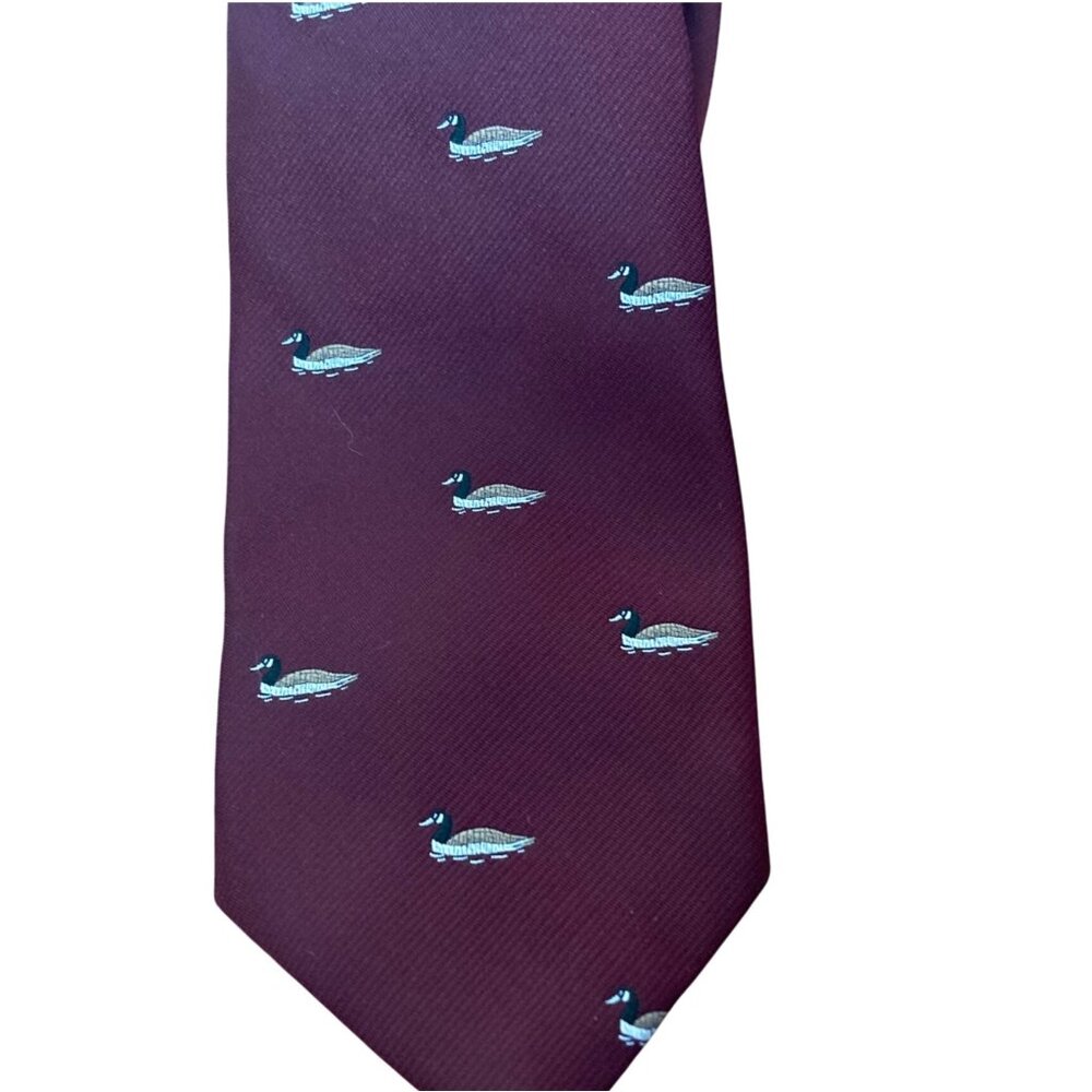 Vintage Alynn Burgundy Neck Tie Mallard Duck Design Classic Preppy Old Money